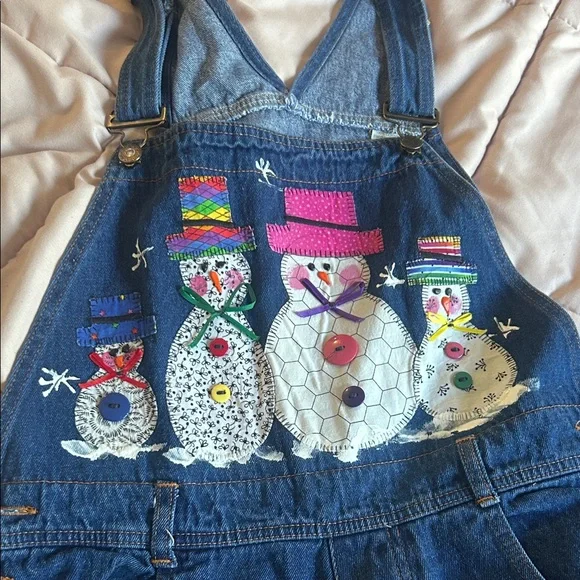 Vintage Christmas Holiday Overalls Snowmen - Picture 3 of 4